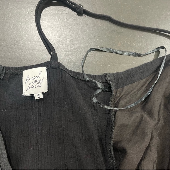 Raised By Wild Black Tie Waist Gauzy Mini Dress Sz Small - Picture 5 of 8